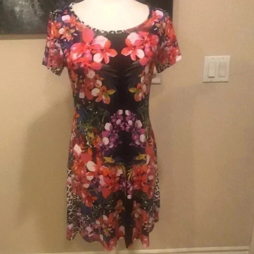 Ronni Nicole Vibrant Black/Pink/White Floral Dress -Small